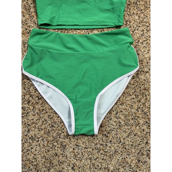 Women's High Waisted Bikini Set Crew Neck Color Block Sporty Swimsuit Green‎ S - Picture 6 of 8